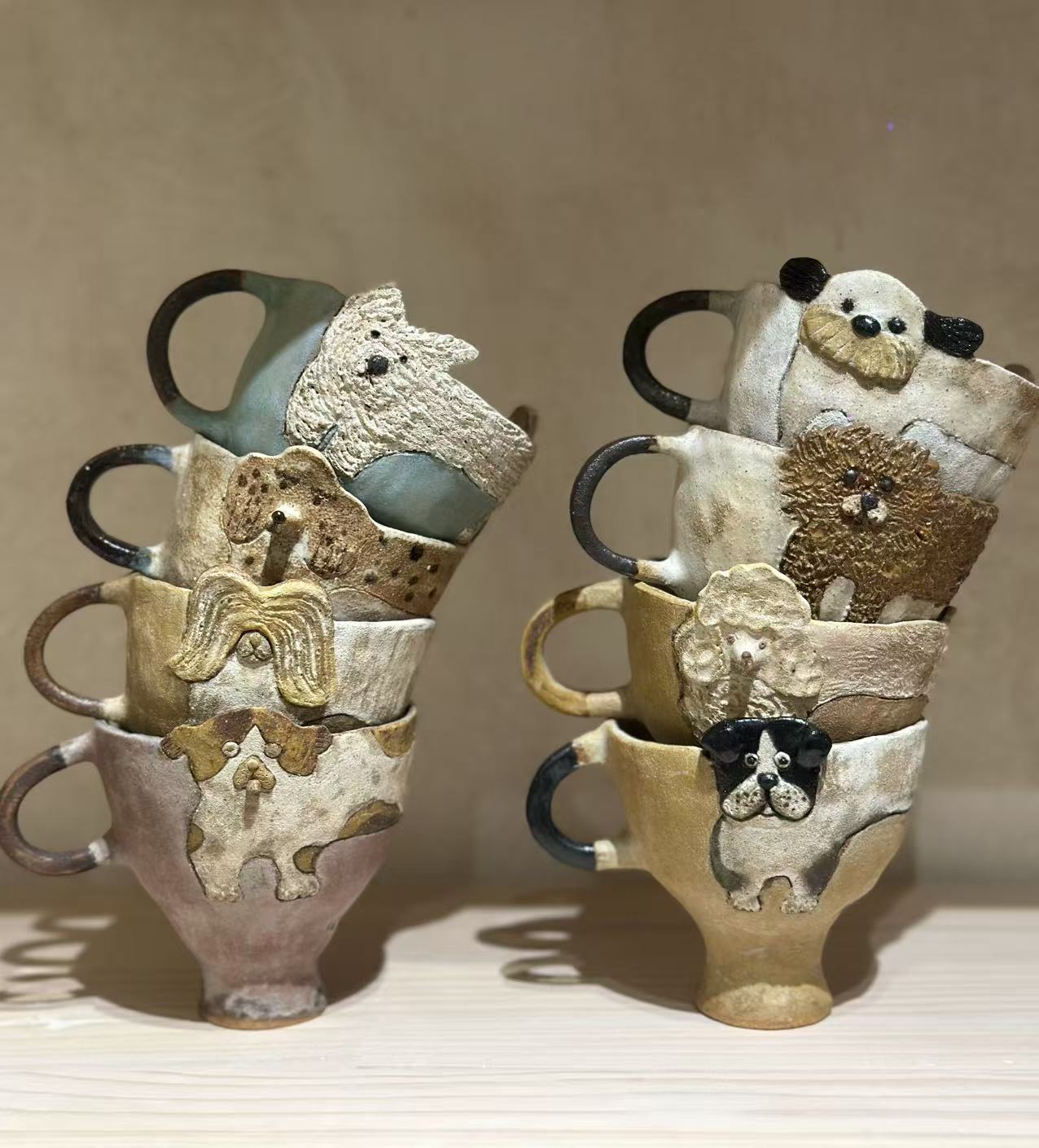 Handmade Ceramic Animal Mug - Cute 3D Sheep & Dog Design