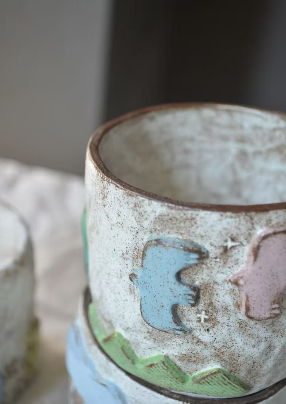 Handmade Ceramic Butterfly Coffee Mug - Rustic Pastel Design