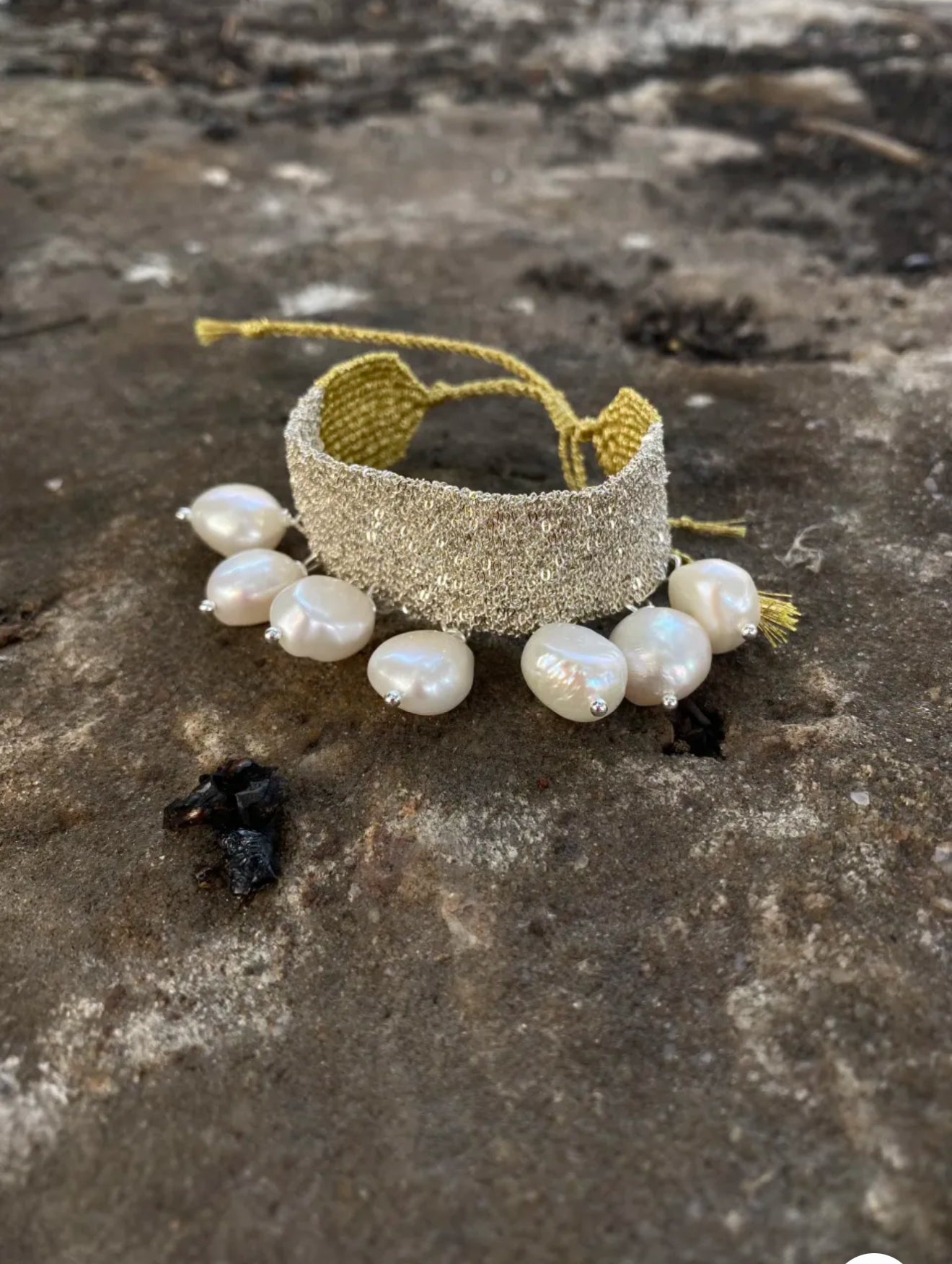 Sterling Silver Pearl Woven Bracelet - Handmade Adjustable