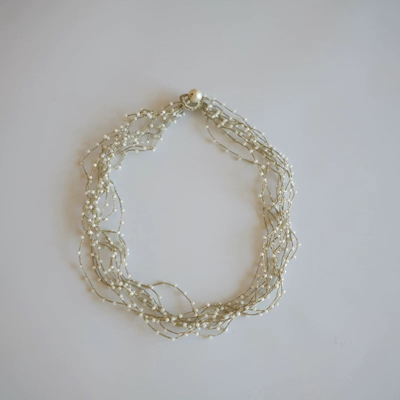 Layered Pearl & Crystal Necklace - Handmade Elegant Multi-Strand Design