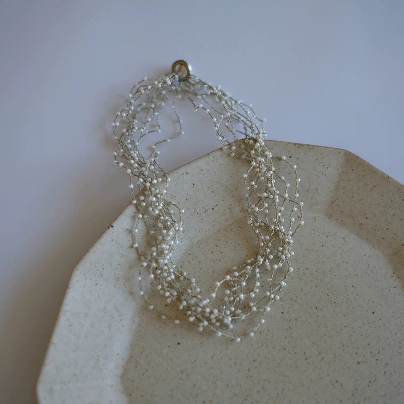 Layered Pearl & Crystal Necklace - Handmade Elegant Multi-Strand Design
