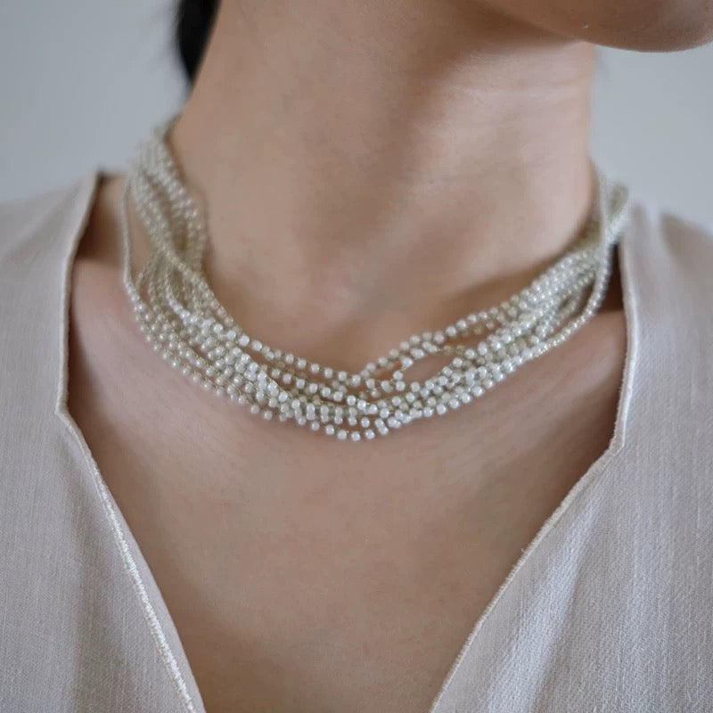 Multi-Strand Pearl Necklace - Elegant Twisted Design