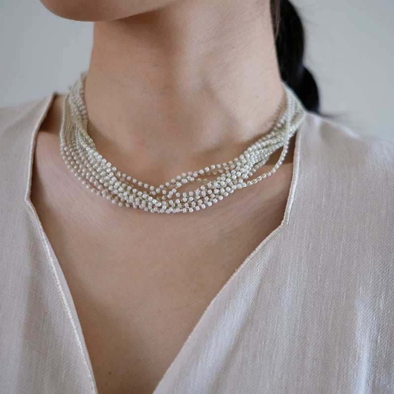Multi-Strand Pearl Necklace - Elegant Twisted Design