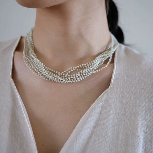 Multi-Strand Pearl Necklace - Elegant Twisted Design