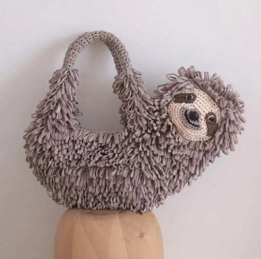 Handmade Raffia Sloth Handbag - Cute Woven Animal Bag