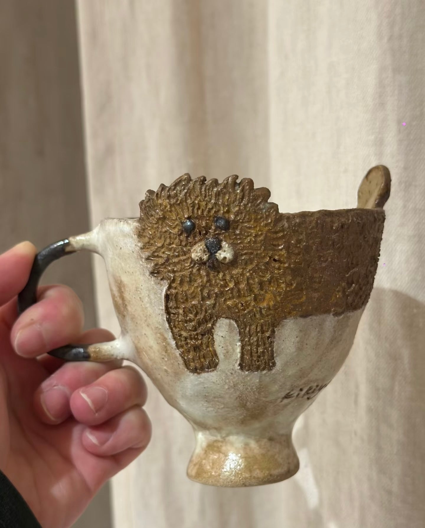 Handmade Ceramic Animal Mug - Cute 3D Sheep & Dog Design