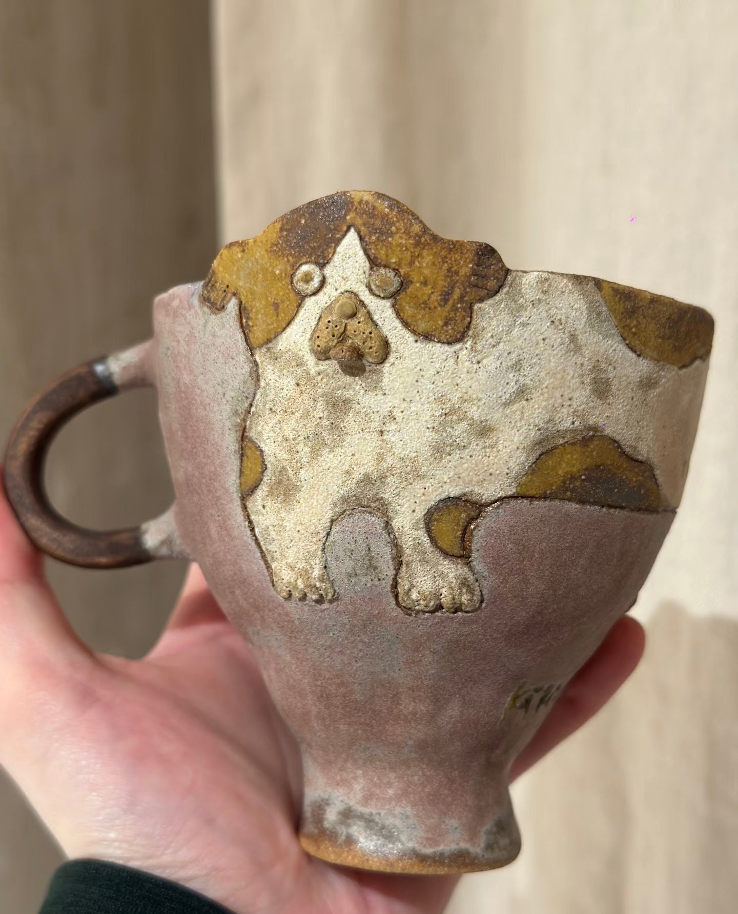 Handmade Ceramic Animal Mug - Cute 3D Sheep & Dog Design