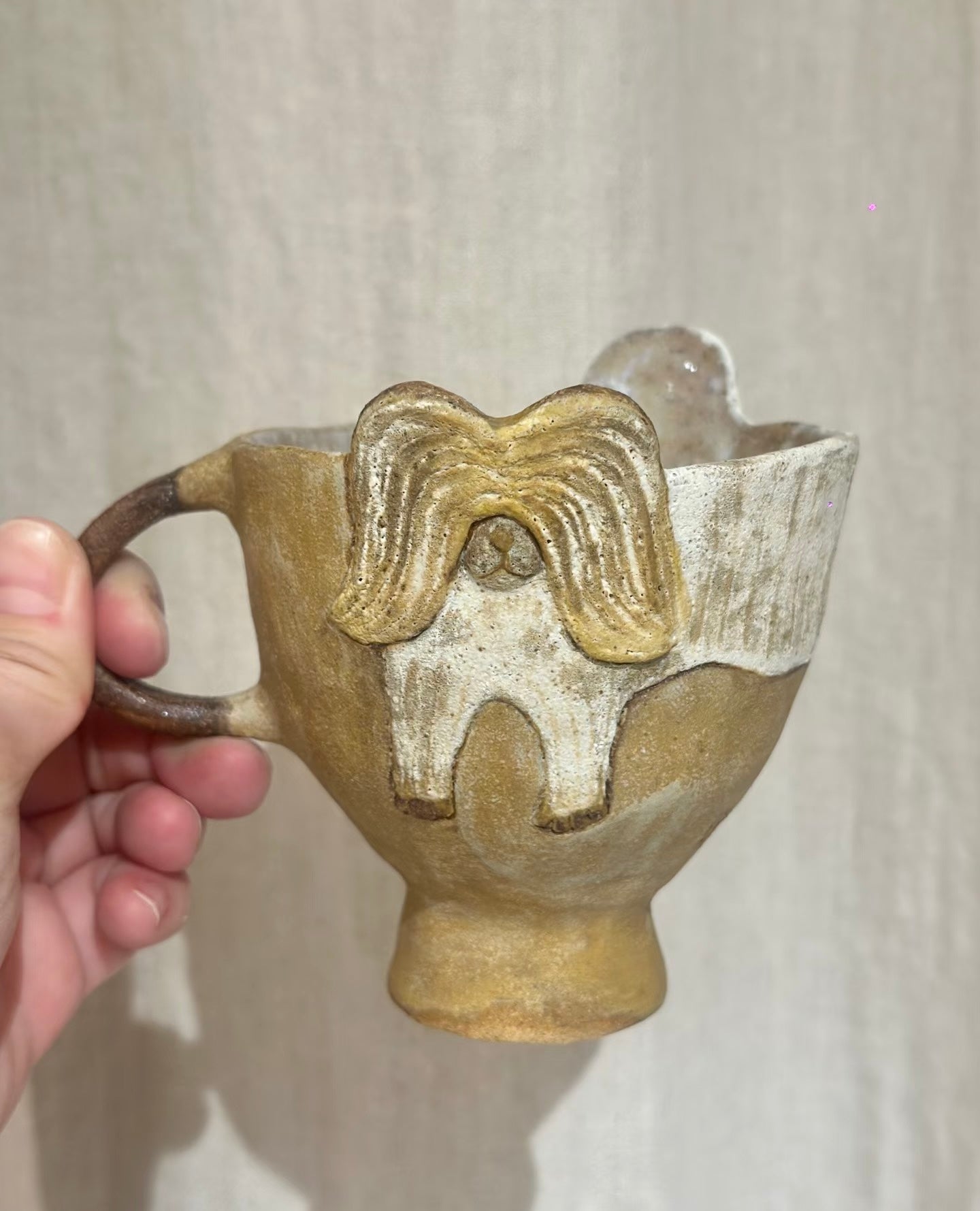 Handmade Ceramic Animal Mug - Cute 3D Sheep & Dog Design