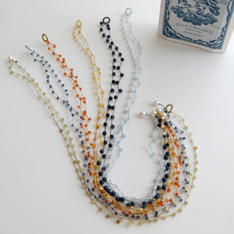 Natural Gemstone Beaded Necklace - Delicate Chain Design