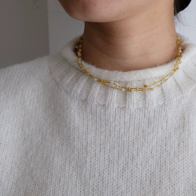 Natural Gemstone Beaded Necklace - Delicate Chain Design