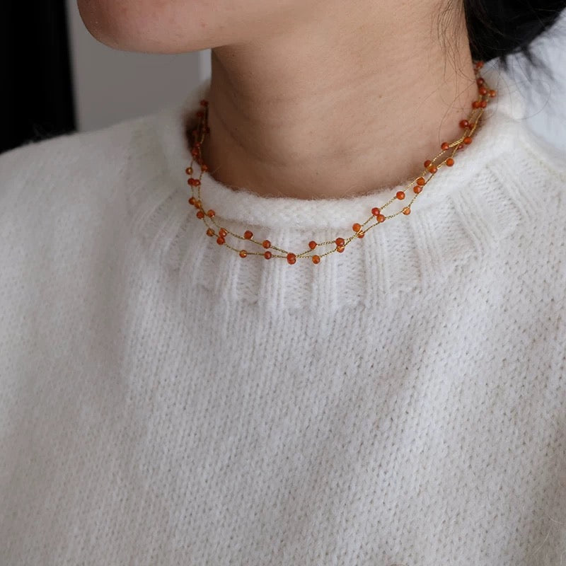 Natural Gemstone Beaded Necklace - Delicate Chain Design