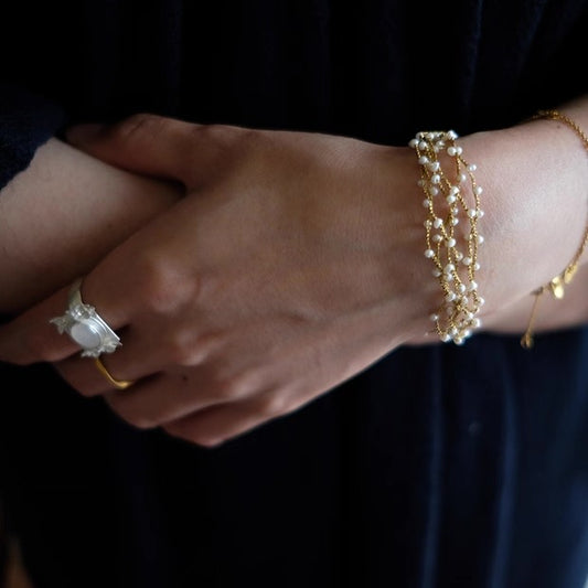 Vintage Pearl Beaded Bracelet - Multi-Strand White Pearl Design