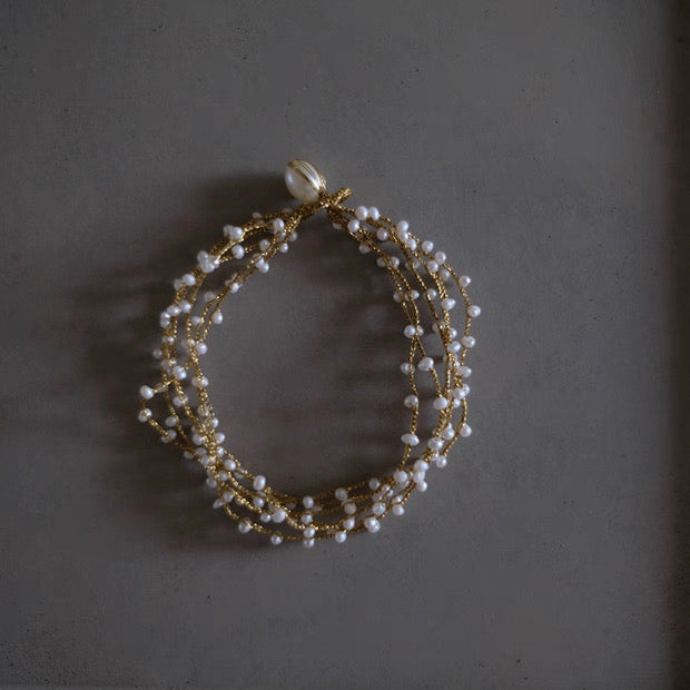 Vintage Pearl Beaded Bracelet - Multi-Strand White Pearl Design