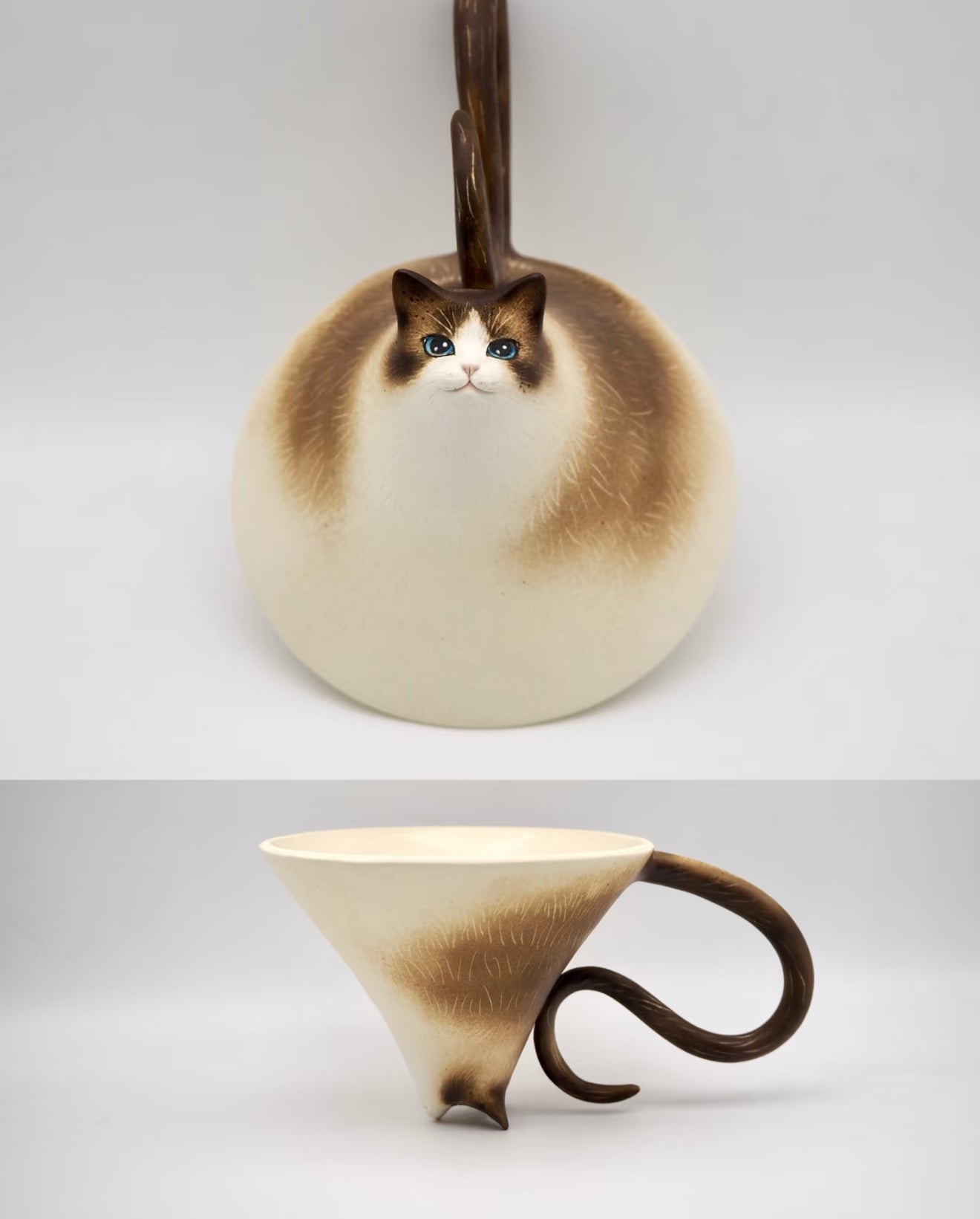 Customizable Handmade Ceramic Upside-Down Cat Mug - Unique 3D Design