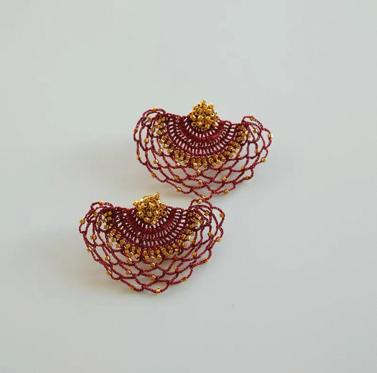 French Embroidery Woven Earrings - Elegant Lace Fan Design