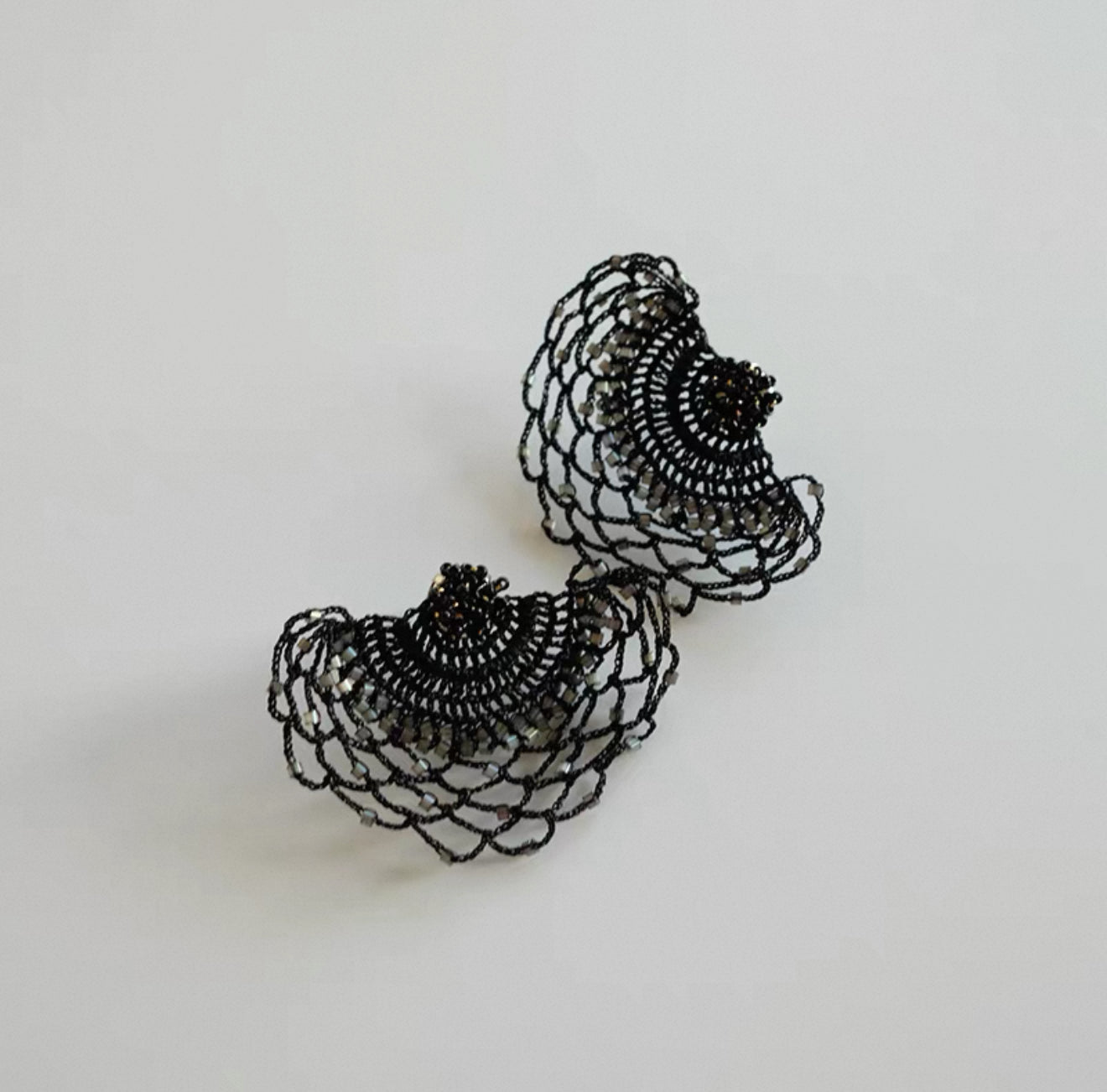 French Embroidery Woven Earrings - Elegant Lace Fan Design