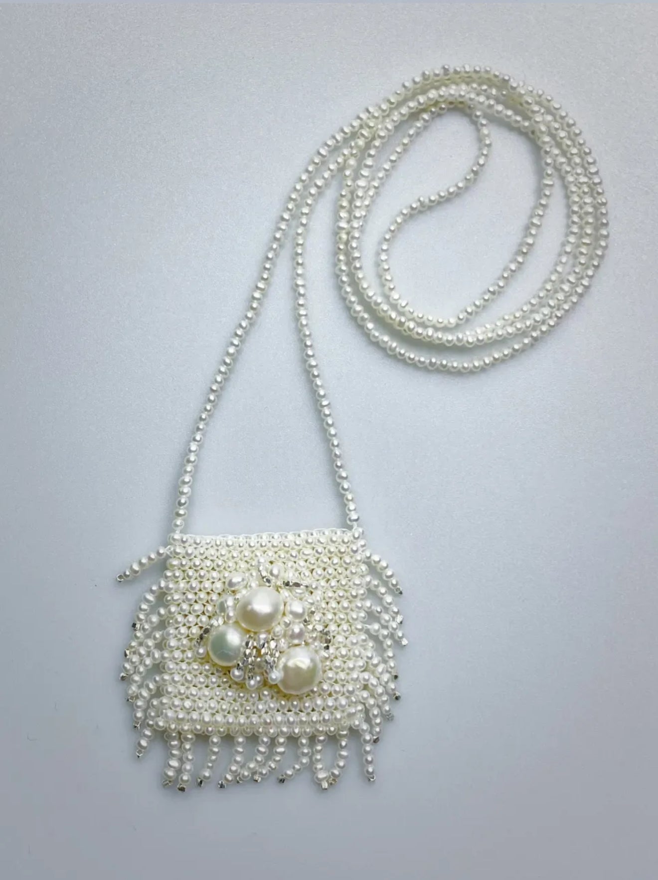 Handmade Pearl Beaded Crossbody Bag - Mini Earphone Case