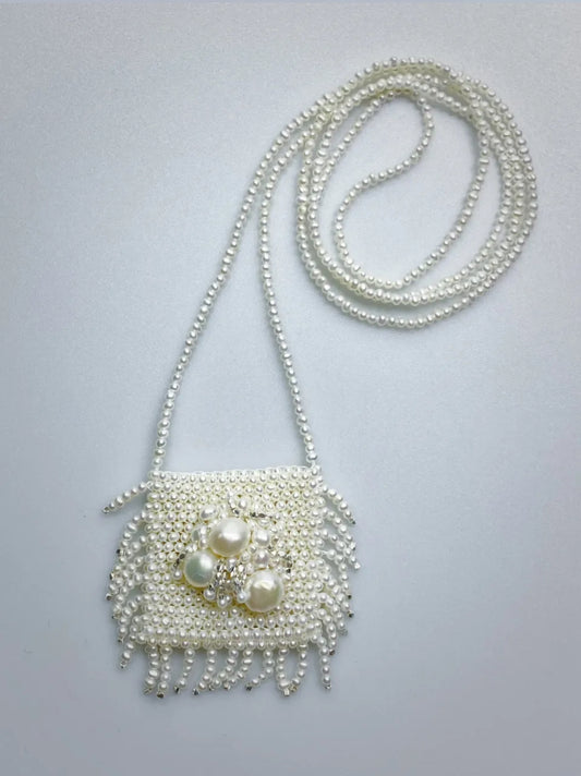 Handmade Pearl Beaded Crossbody Bag - Mini Earphone Case