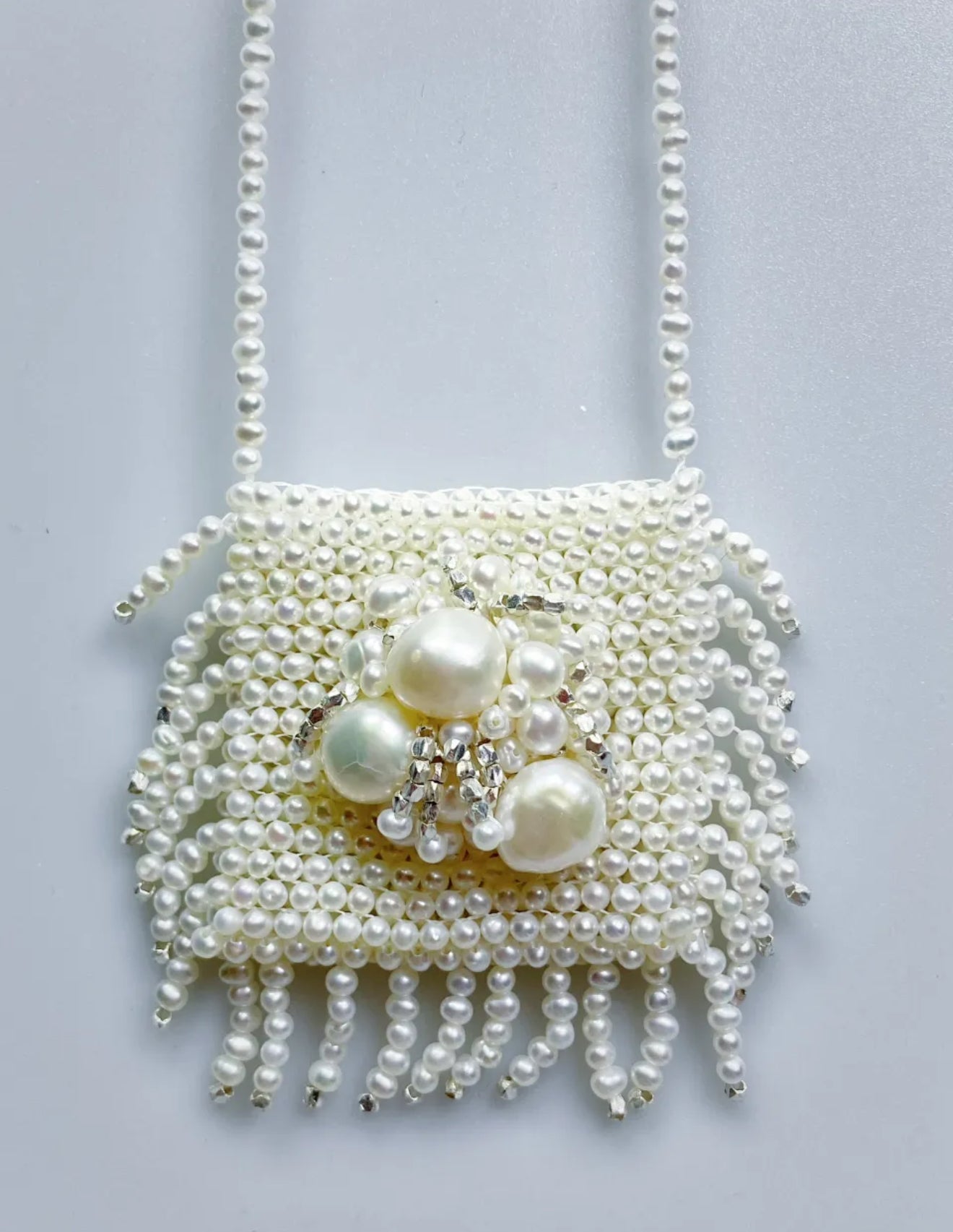Handmade Pearl Beaded Crossbody Bag - Mini Earphone Case