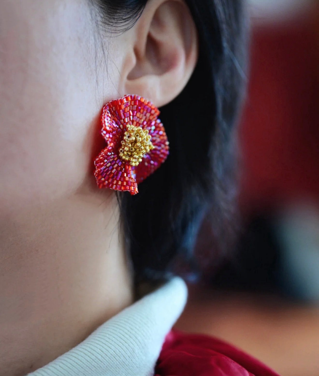 Handmade Beaded Flower Earrings