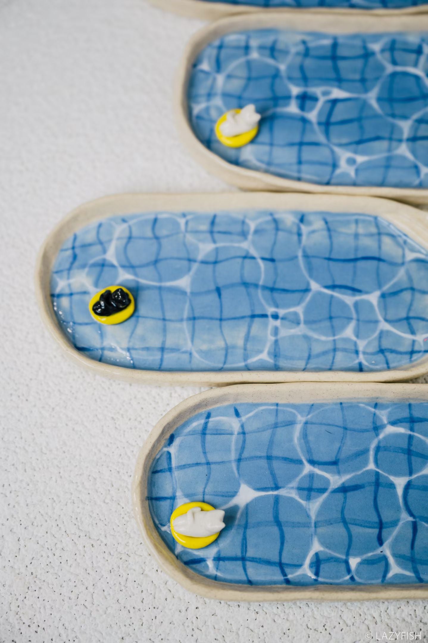 Handmade Ceramic Pool Plate with Cat Float