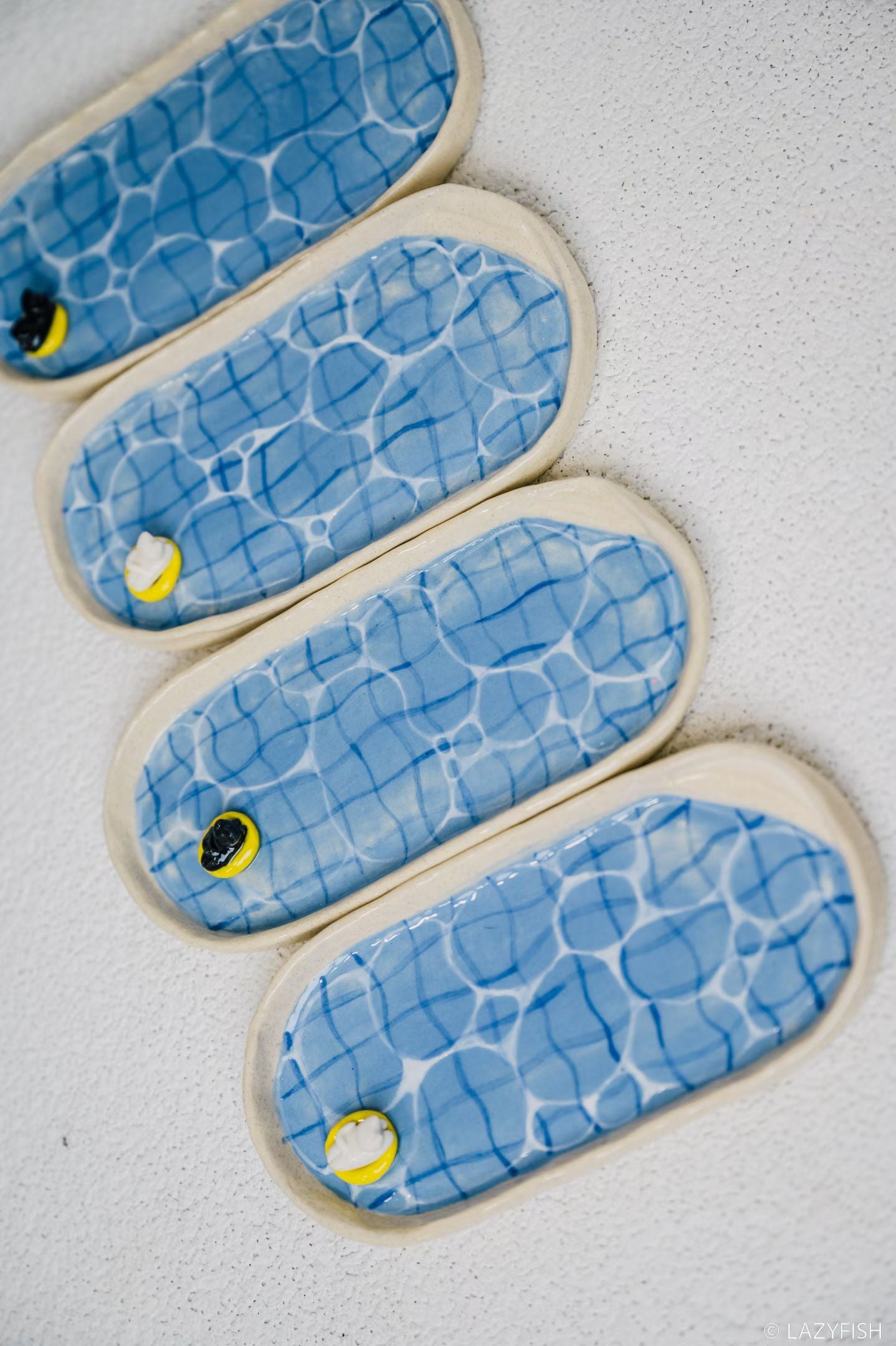 Handmade Ceramic Pool Plate with Cat Float