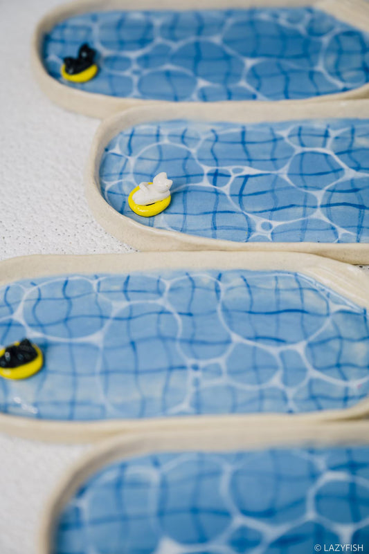 Handmade Ceramic Pool Plate with Cat Float