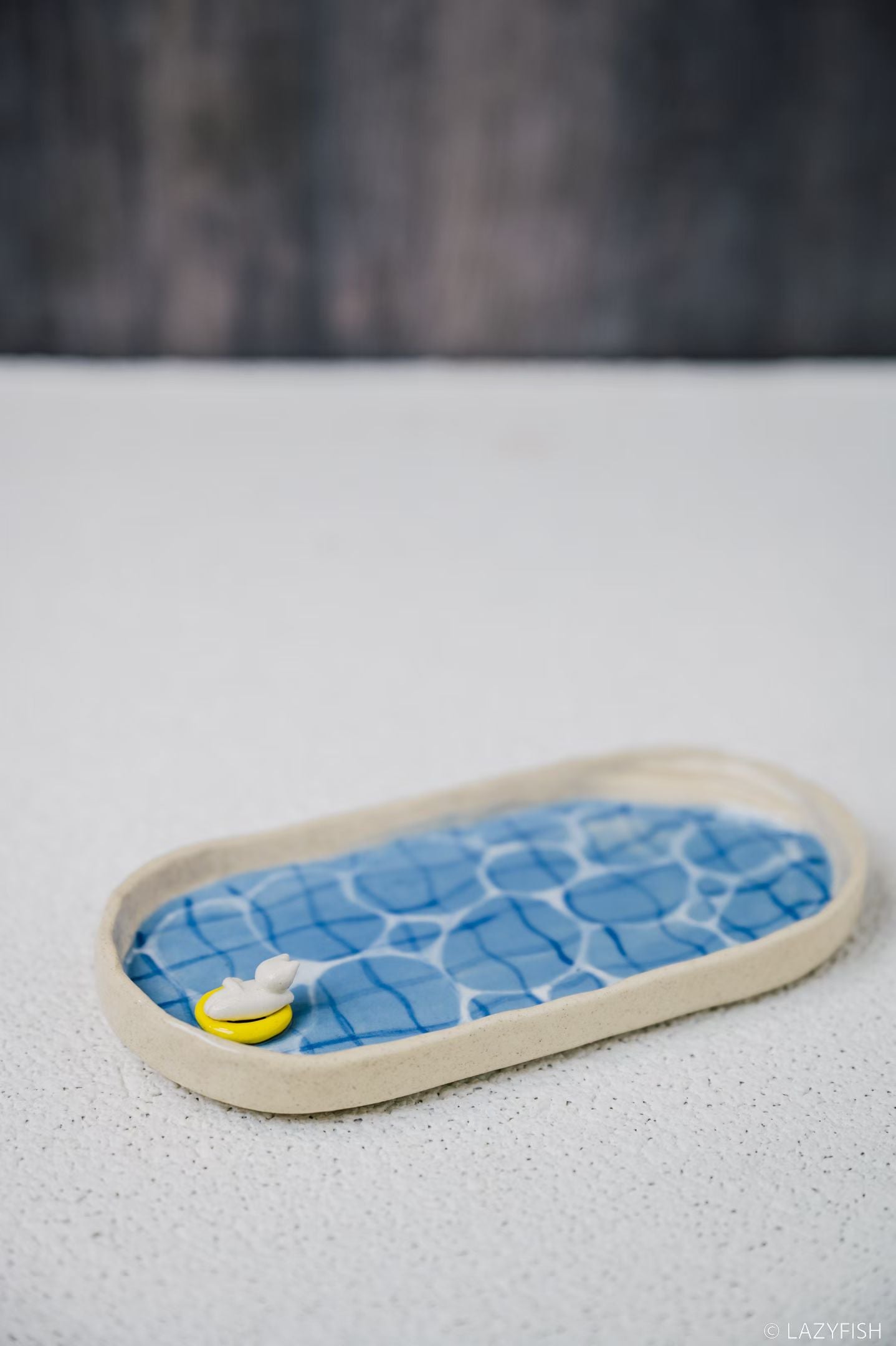 Handmade Ceramic Pool Plate with Cat Float