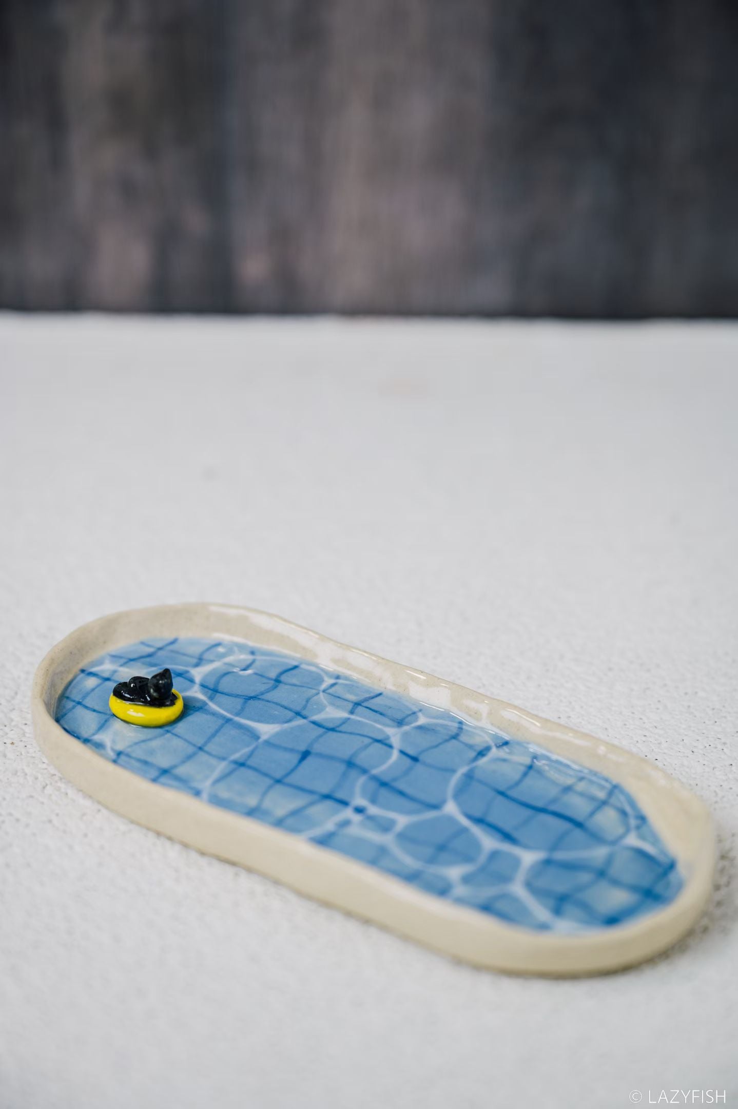 Handmade Ceramic Pool Plate with Cat Float