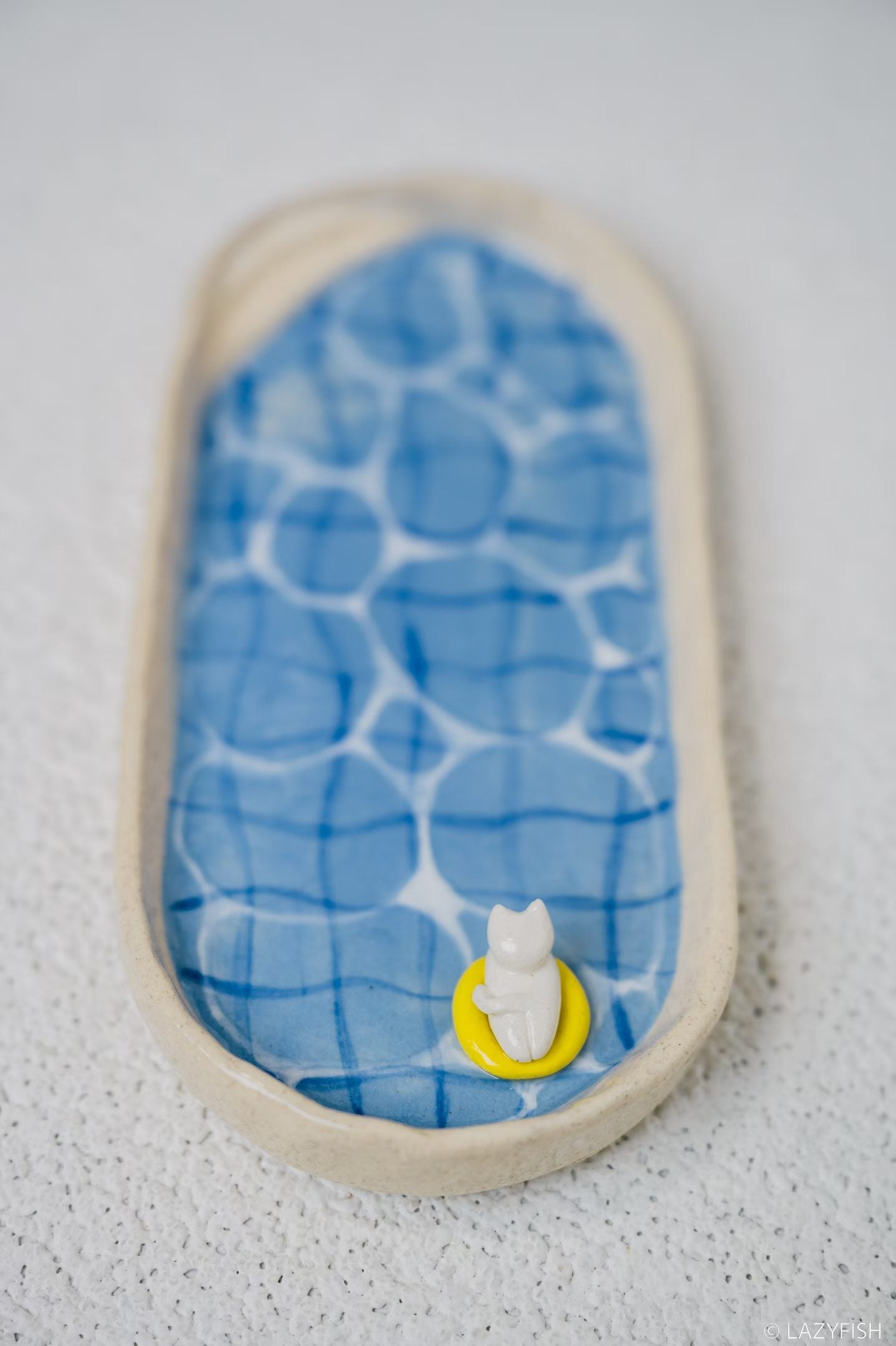 Handmade Ceramic Pool Plate with Cat Float