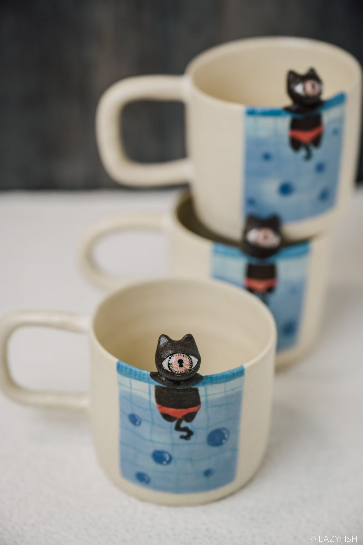 Handmade Ceramic Pool Mug with Swimming Cat