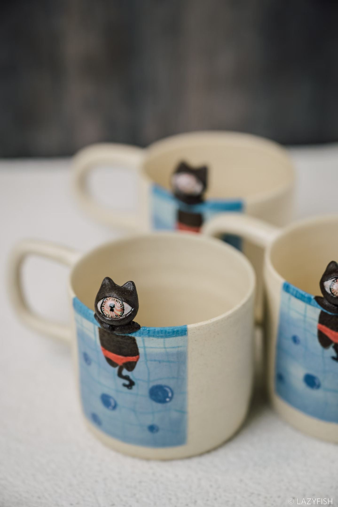 Handmade Ceramic Pool Mug with Swimming Cat