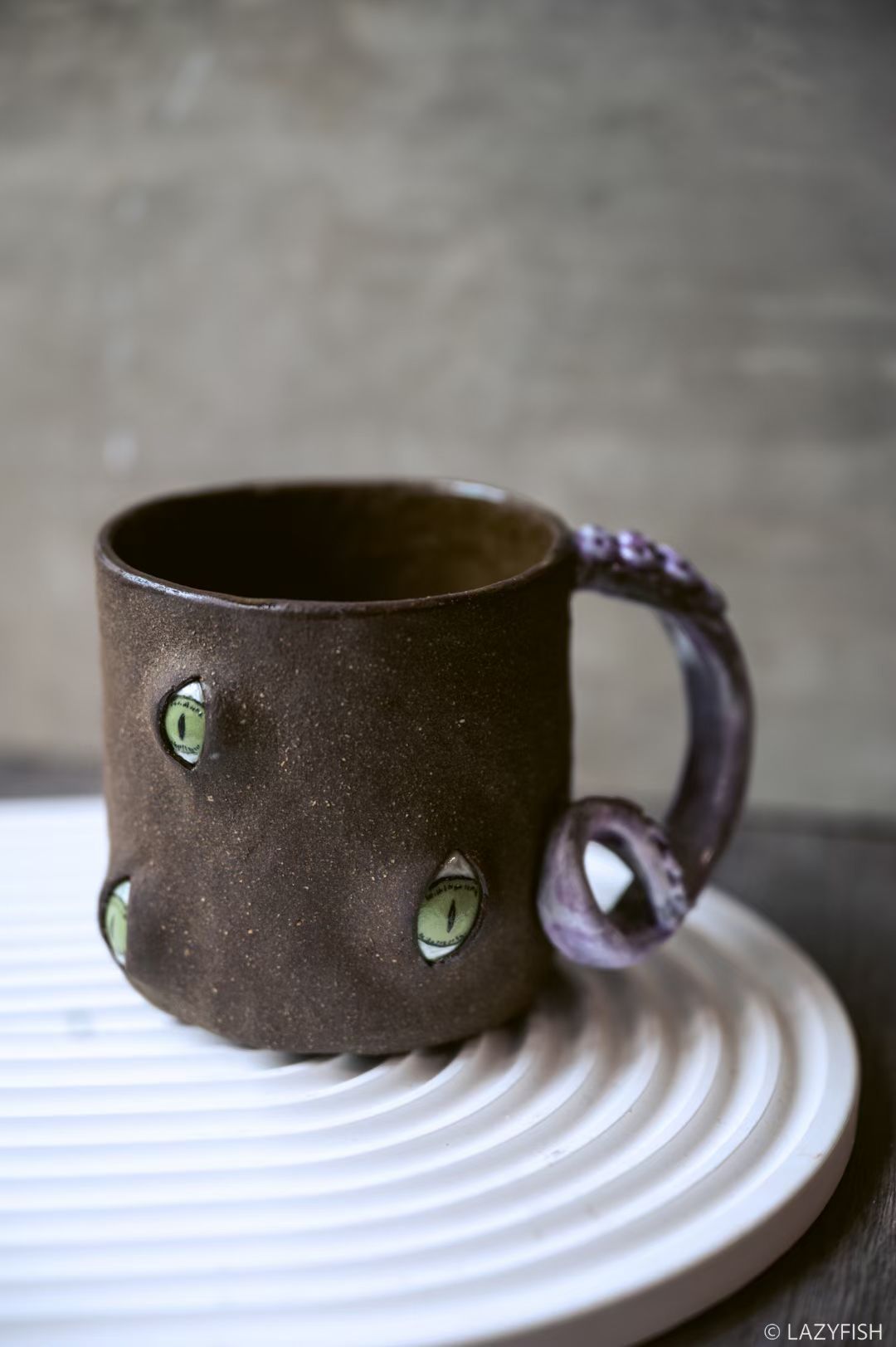 Handmade Ceramic Cat Eyes Mug with Tentacle Handle