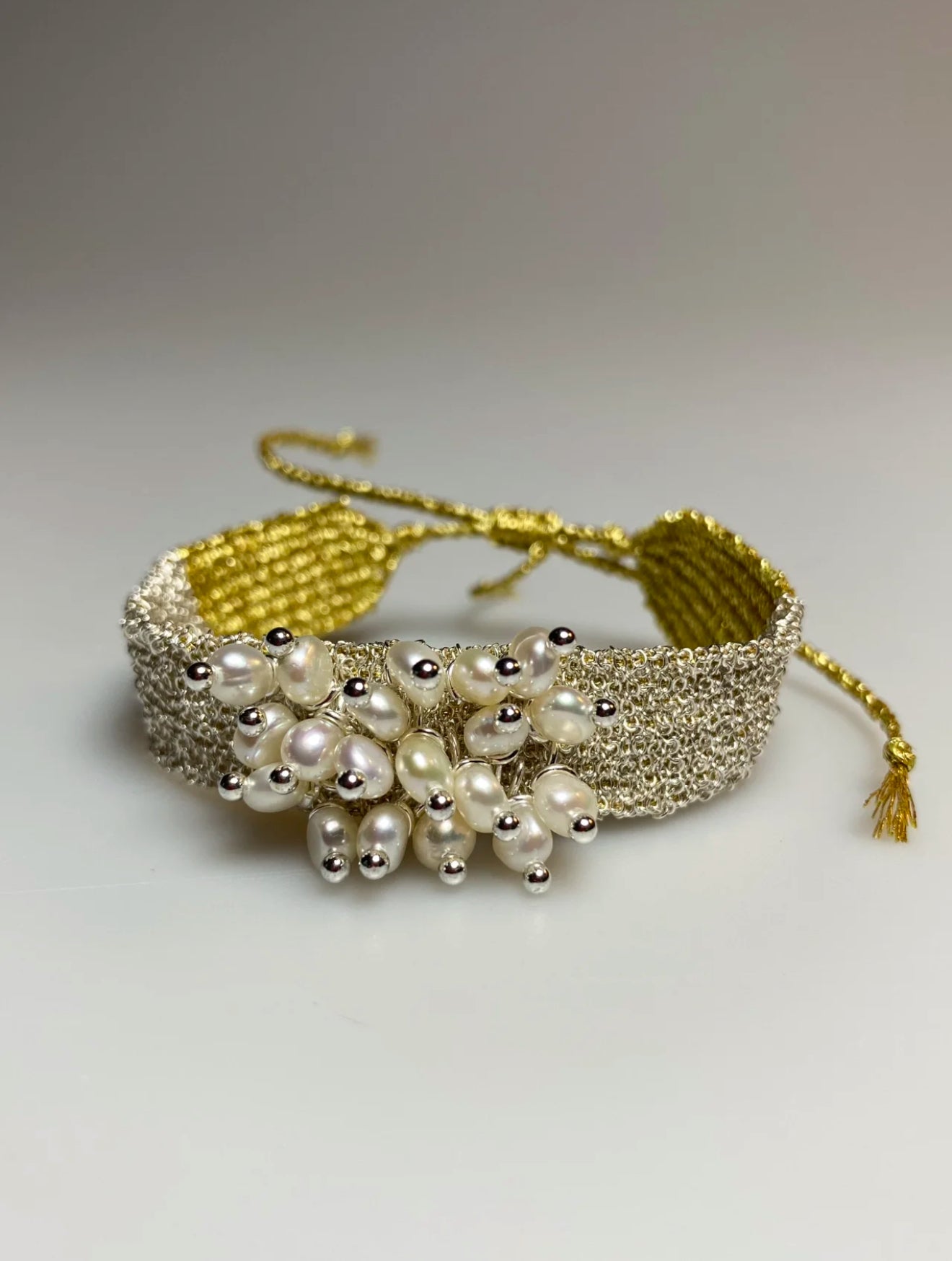 Sterling Silver Pearl Woven Bracelet - Luxury Floral Design