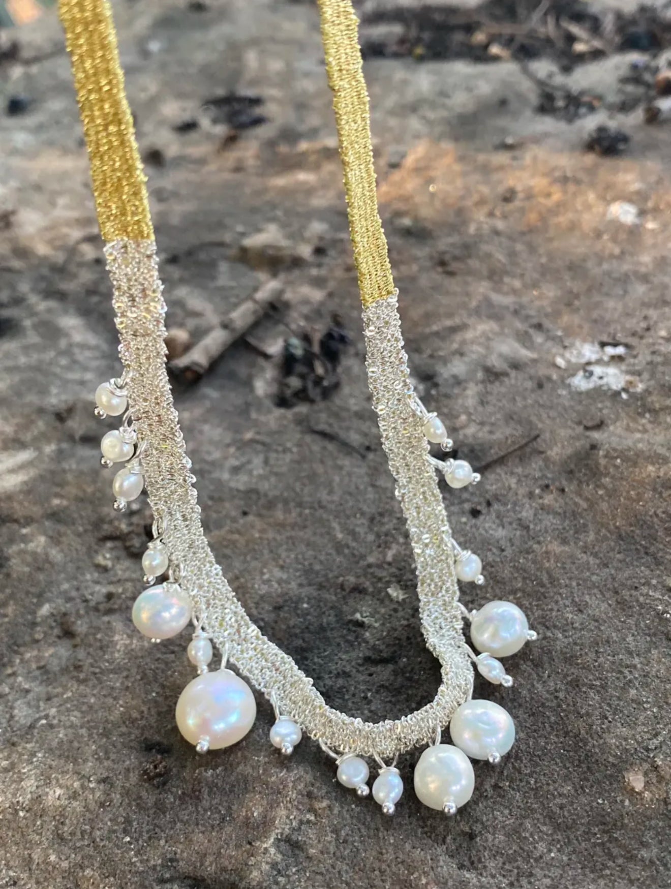 Sterling Silver Pearl Woven Necklace - Elegant Bow Design