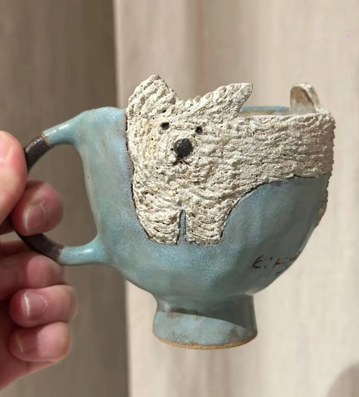Handmade Ceramic Animal Mug - Cute 3D Sheep & Dog Design
